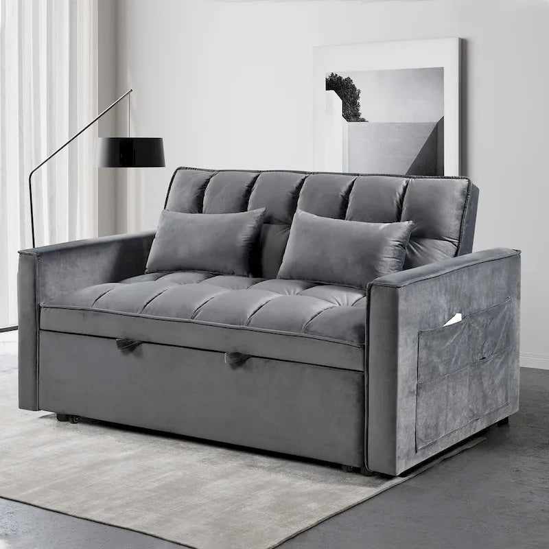 Moderne fluwelen tweezitsfuton met verstelbare rugleuning en zakken, geschikt voor 2 personen ??Donkergrijs / lichtgrijs / blauw / zwart