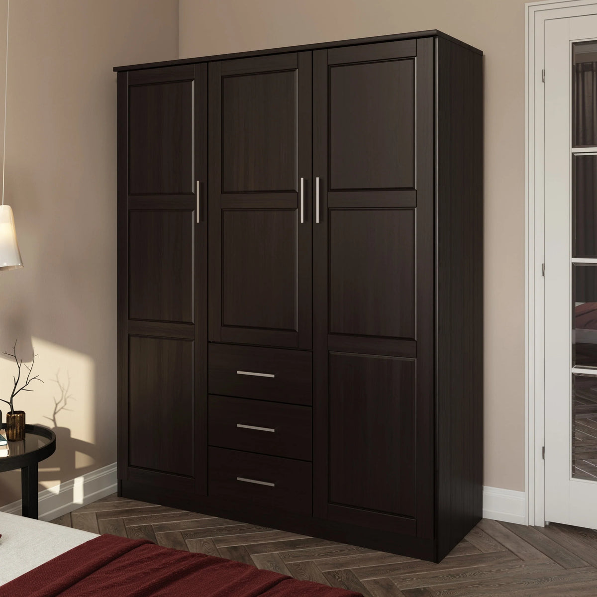 Armadio guardaroba a 3 ante Cosmo Palace Imports in legno massello al 100%, con ante in legno massello o a specchio