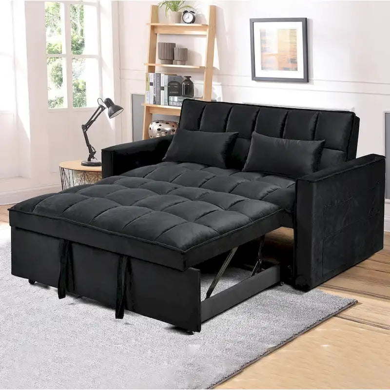 Moderne fluwelen tweezitsfuton met verstelbare rugleuning en zakken, geschikt voor 2 personen ??Donkergrijs / lichtgrijs / blauw / zwart
