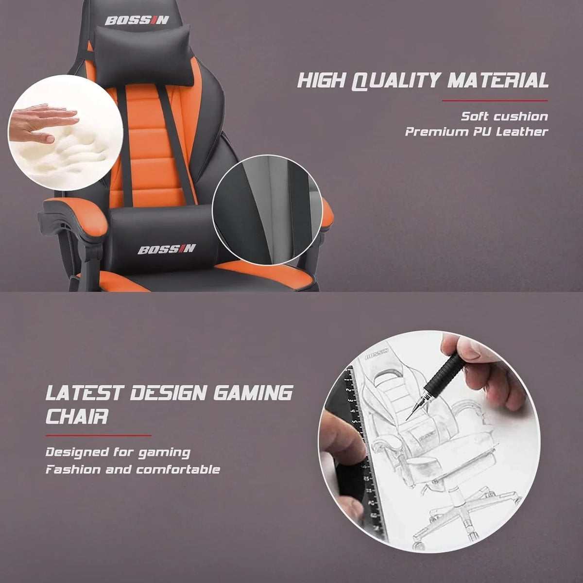BOSSIN Racing Style Gaming Chair,300 lbs Big and Tall gamer chair High Back Computer Chair