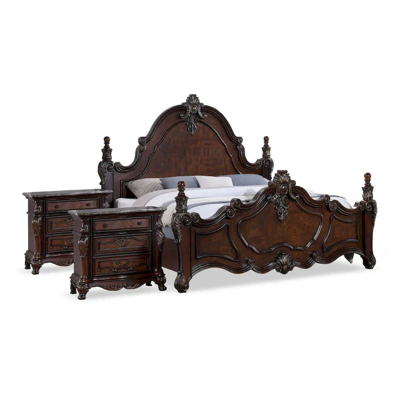 Furniture of America Eugene traditionelles 3-teiliges Schlafzimmer-Set aus dunklem Kirschholz mit Paneelen