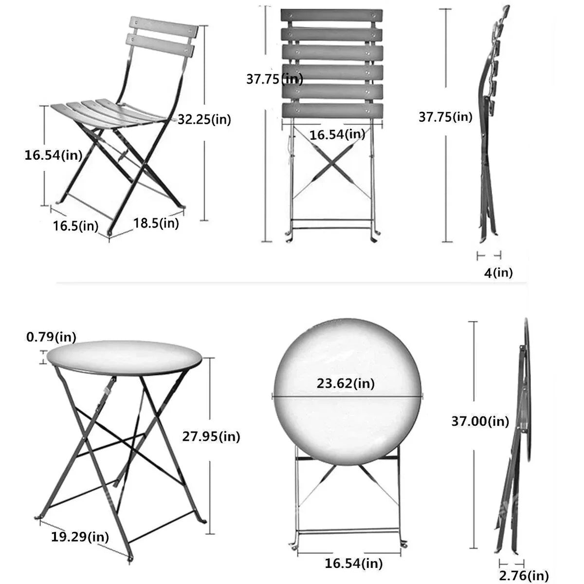 3-teiliges klappbares Bistro-Set aus Metall, wetterbeständiges Outdoor-/Indoor-Sitzset für Terrasse, Hof und Garten