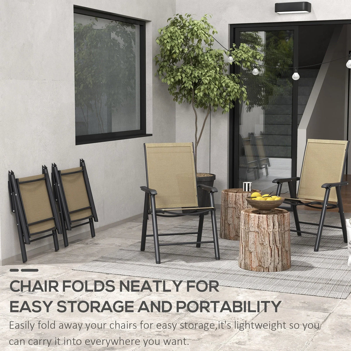 Outsunny 4-teiliges faltbares Gartenstuhl-Set mit schlichtem und stilvollem Design, bequem für Terrasse, Garten, Hof und unterwegs