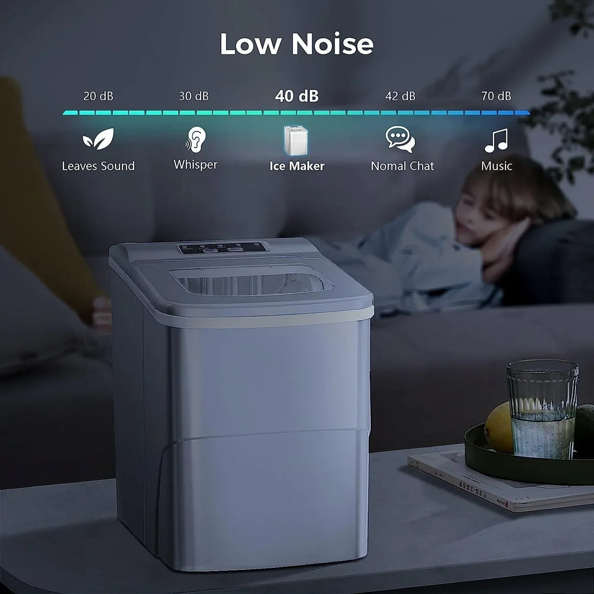 Countertop Ice Maker Machine, Ice Cube Ready in 6-8 Mins with Ice Scoop and Basket
