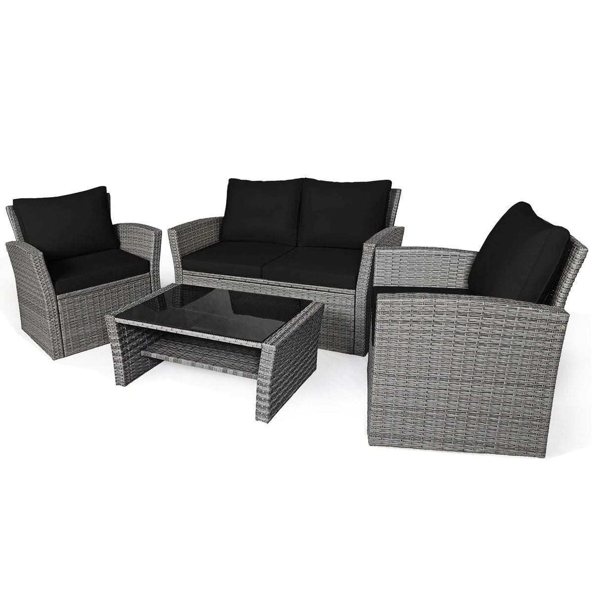 Set di divani da patio da 4 pezzi con tavolino da caffè, set di divani da esterno per conversazione