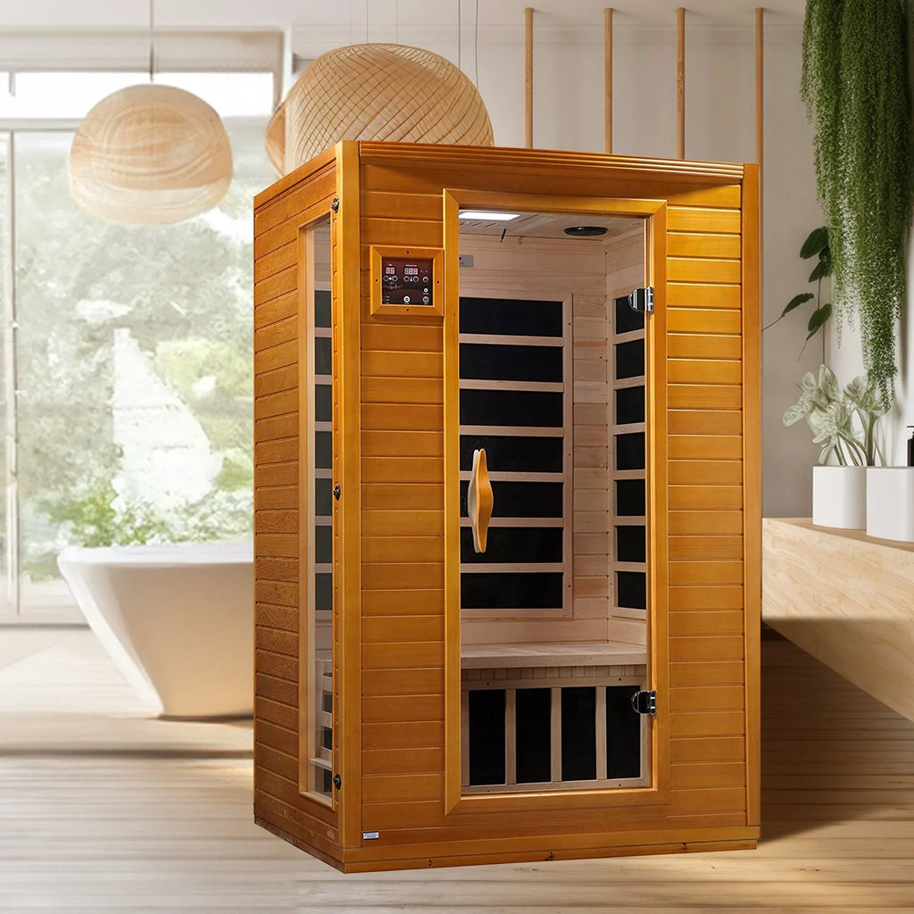 Sauna a infrarossi lontani per 2 persone, a basse emissioni elettromagnetiche, in legno di cicuta canadese