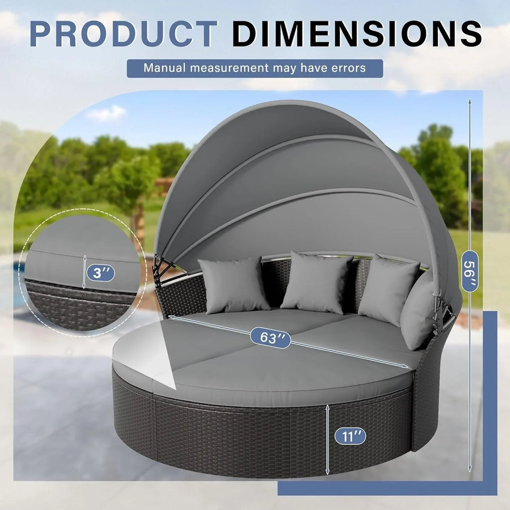Nuon 4-/5-teiliges Outdoor-Lounge-Set für die Terrasse, Rattan-Tagesbett-Set mit Baldachin von Havenside Home