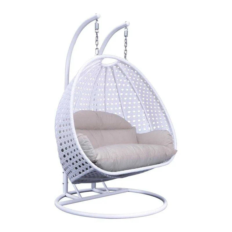Sedia sospesa a dondolo a forma di uovo con supporto in metallo, struttura in vimini e cuscino ¨C Beige / Blu antracite / Bianco / Blu / Bianco anticato / Marrone / Tela, posti 2