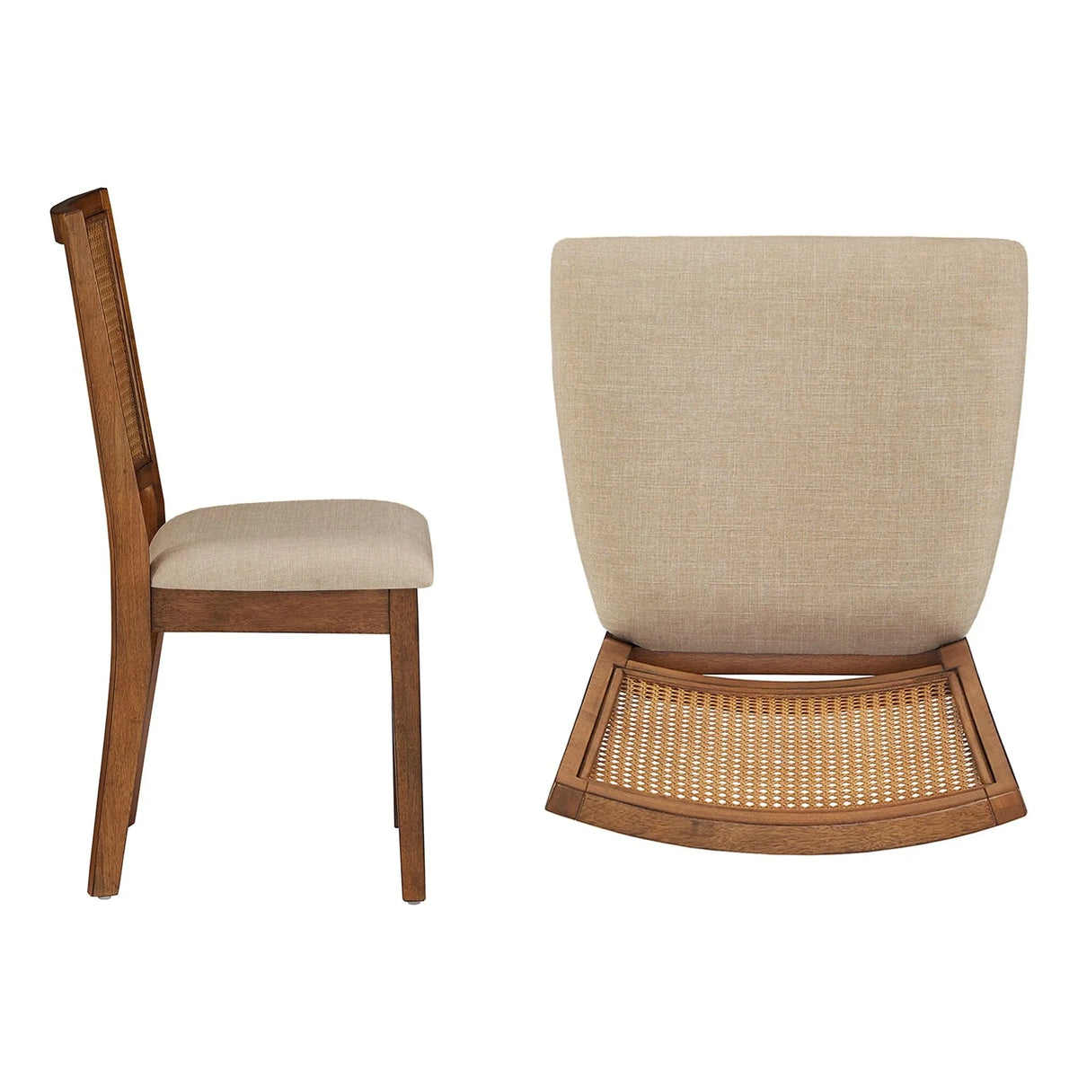 Sedie da pranzo Ronda con schienale in rattan e lino beige (set da 2)