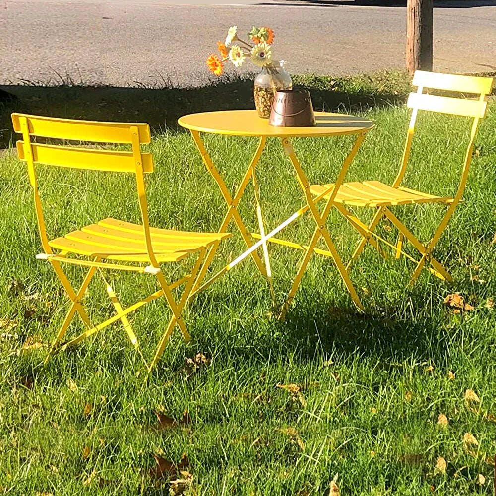 3-teiliges klappbares Bistro-Set aus Metall, wetterbeständiges Outdoor-/Indoor-Sitzset für Terrasse, Hof und Garten
