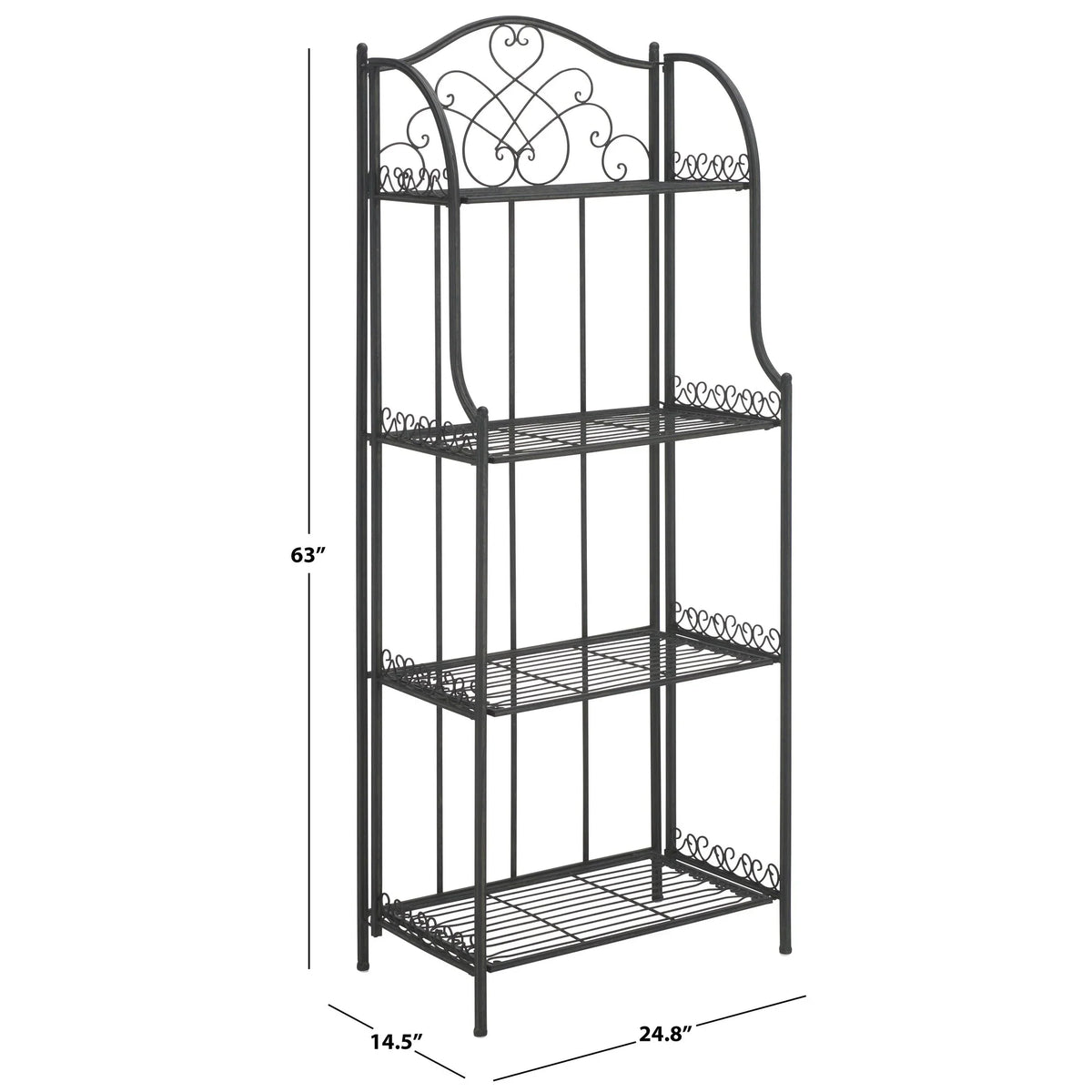 SAFAVIEH Bryn viktorianisches schmiedeeisernes Bäckerregal für den Außenbereich mit 4 Ebenen - 25 In. B x 15 In. T x 63 In. H - 25B x 15T x 63H