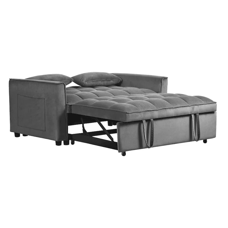 Moderne fluwelen tweezitsfuton met verstelbare rugleuning en zakken, geschikt voor 2 personen ??Donkergrijs / lichtgrijs / blauw / zwart