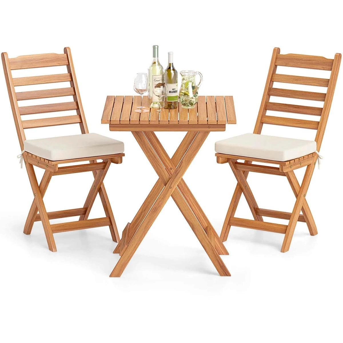 Set bistrò pieghevole da 3 pezzi Patiojoy con cuscini per seduta rimovibili - Vedi dettagli