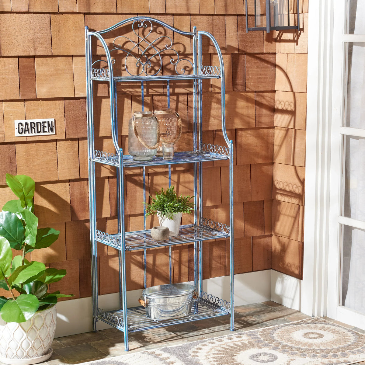 Scaffale portapane da esterno SAFAVIEH Bryn in ferro battuto vittoriano a 4 ripiani - 25 In. L x 15 In. P x 63 In. A - 25W x 15D x 63H
