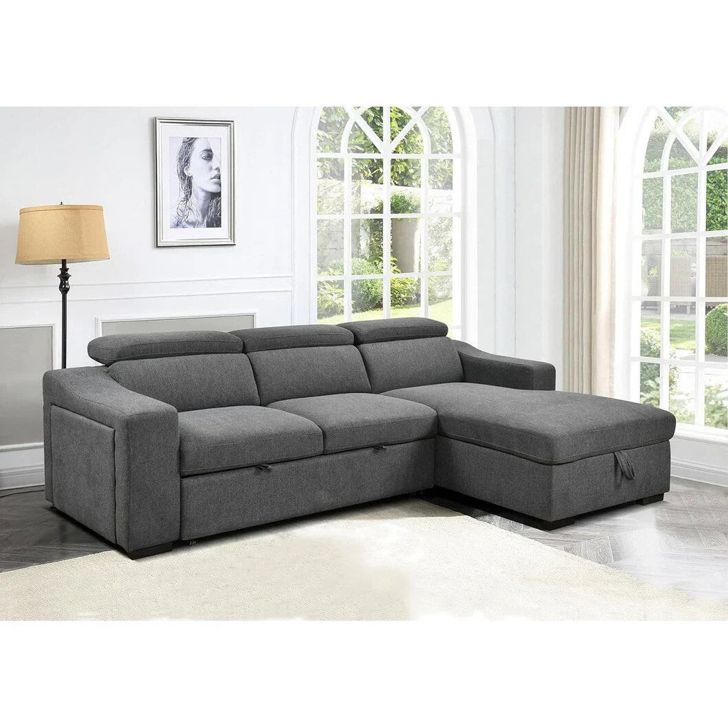 Divano componibile trasformabile Roomfitters da 103 con chaise longue contenitore, poggiatesta regolabili, divano letto angolare a L, grigio scuro
