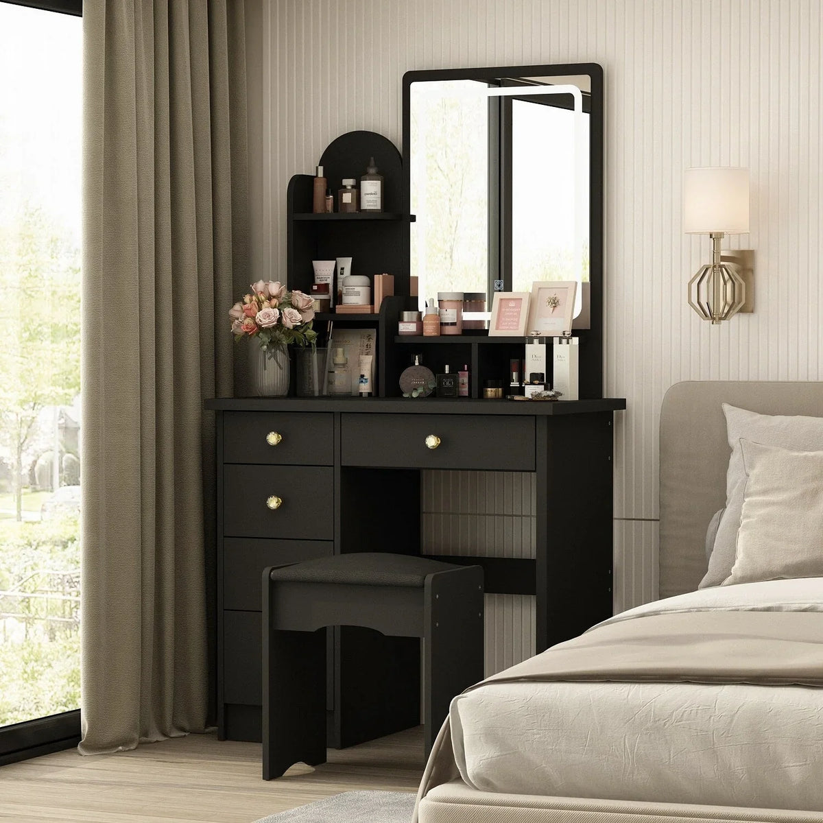 Set da toeletta con tavolo, luce LED, specchio e sgabello