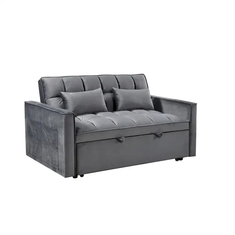 Moderne fluwelen tweezitsfuton met verstelbare rugleuning en zakken, geschikt voor 2 personen ??Donkergrijs / lichtgrijs / blauw / zwart