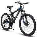 Okak 26 inch mountainbike met schijfremmen, 21 versnellingen, fiets voor volwassenen met duurzaam frame en dubbele vering achter, fiets voor stadsritten