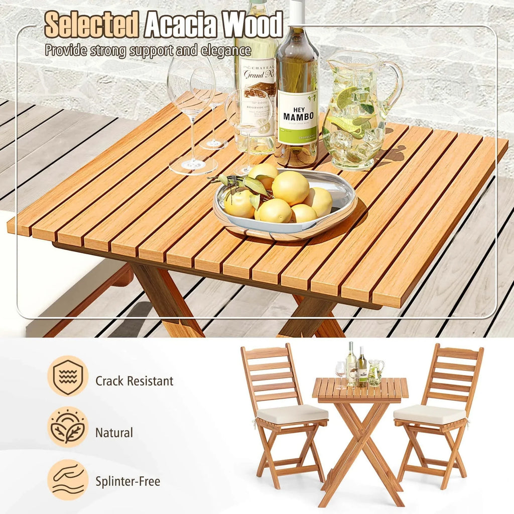Patiojoy 3-teiliges faltbares Bistro-Set mit abnehmbaren Sitzpolstern - Details anzeigen