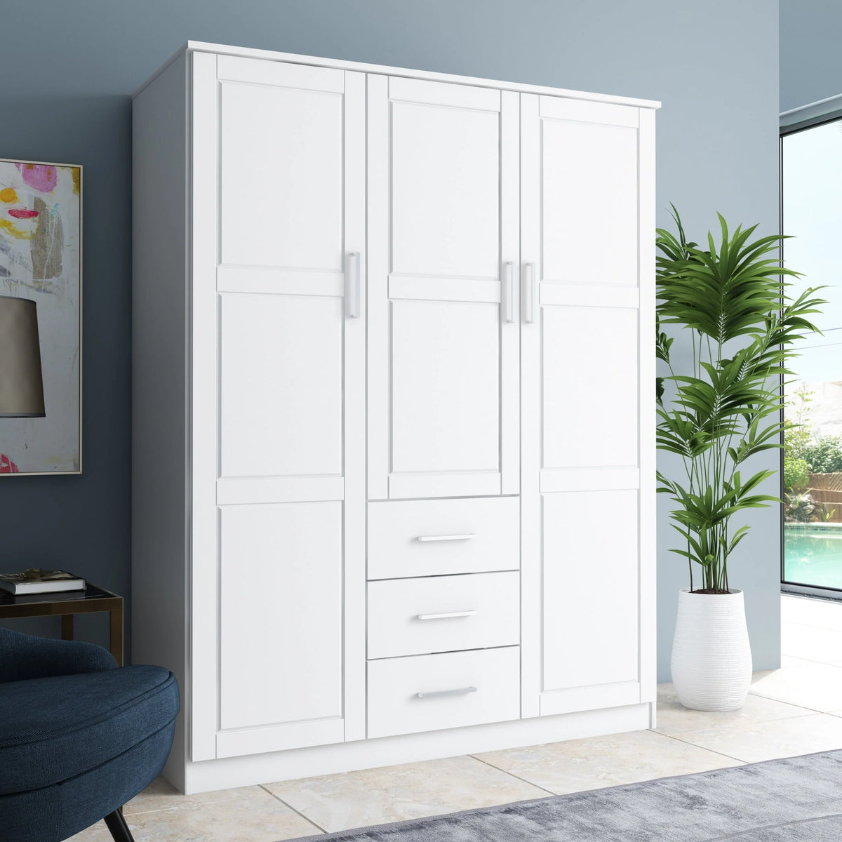 Armadio guardaroba a 3 ante Cosmo Palace Imports in legno massello al 100%, con ante in legno massello o a specchio