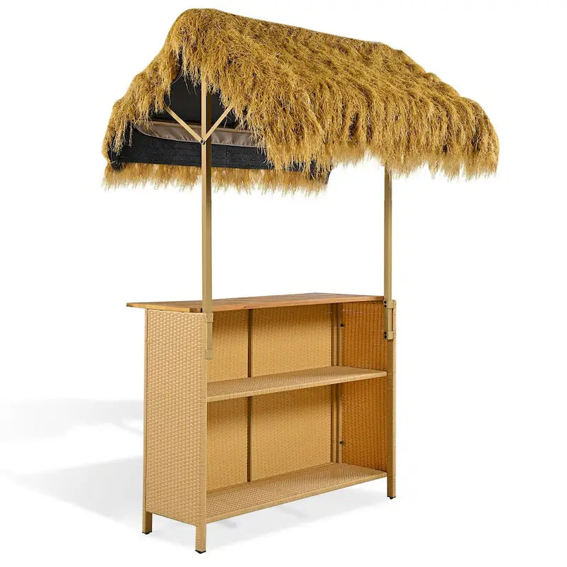 Set da esterno in stile hawaiano con tavolo alto da bar