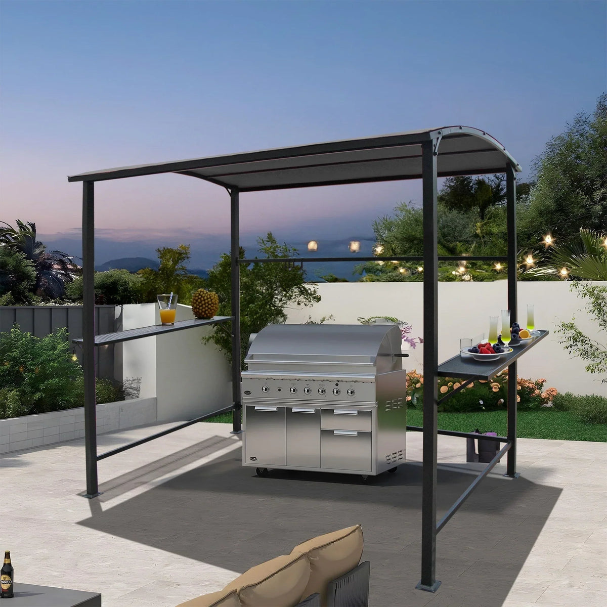 Gazebo da esterno per barbecue con struttura in acciaio da 5 x 8 piedi, copertura e riparo per griglia