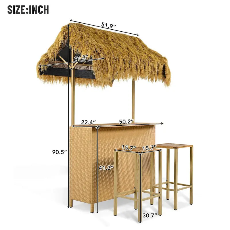 Set da esterno in stile hawaiano con tavolo alto da bar
