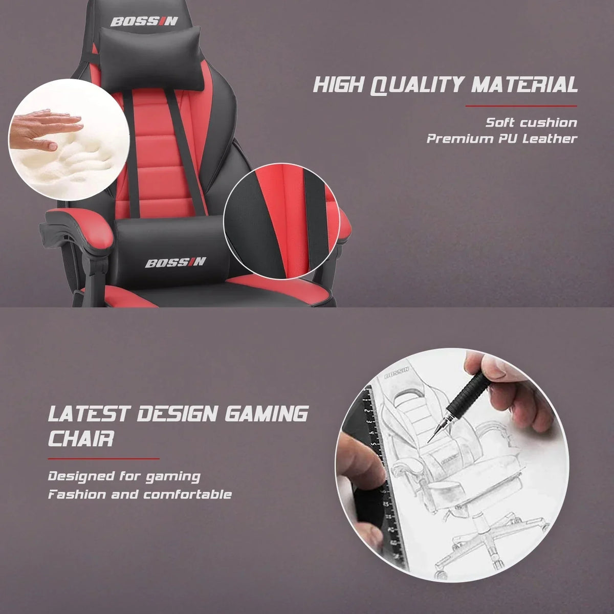 BOSSIN Racing Style Gaming Chair,300 lbs Big and Tall gamer chair High Back Computer Chair