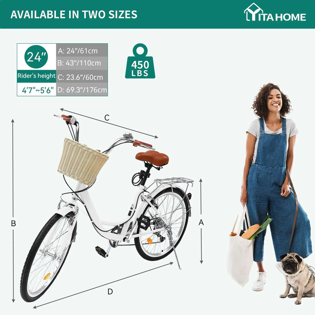 Moasis24/ 26-Zoll-Cruiser-Fahrrad mit 7 Gängen, verstellbarem Durchstieg, Pendlerfahrrad