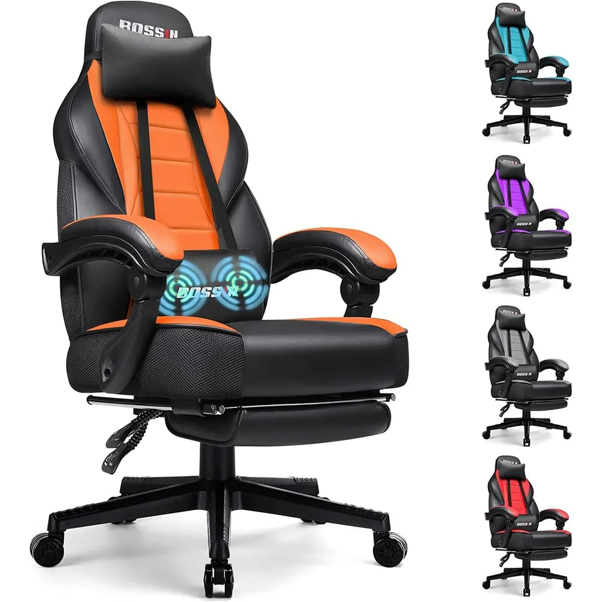Sedia da gaming BOSSIN in stile racing, portata 300 lbs, sedia da gaming per persone alte e robuste, con schienale alto