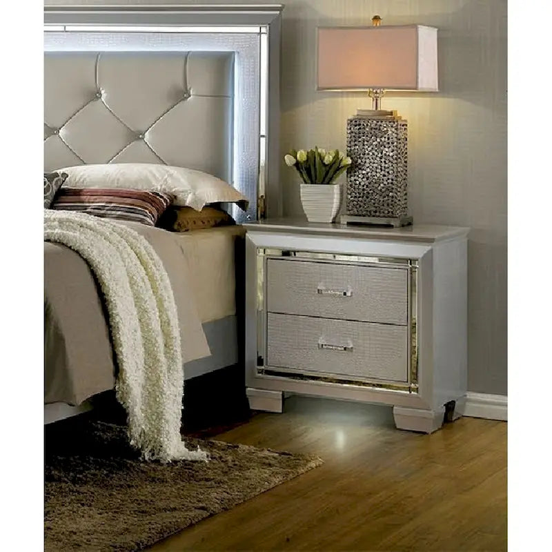 Comodino 1 pz. color argento con luce LED